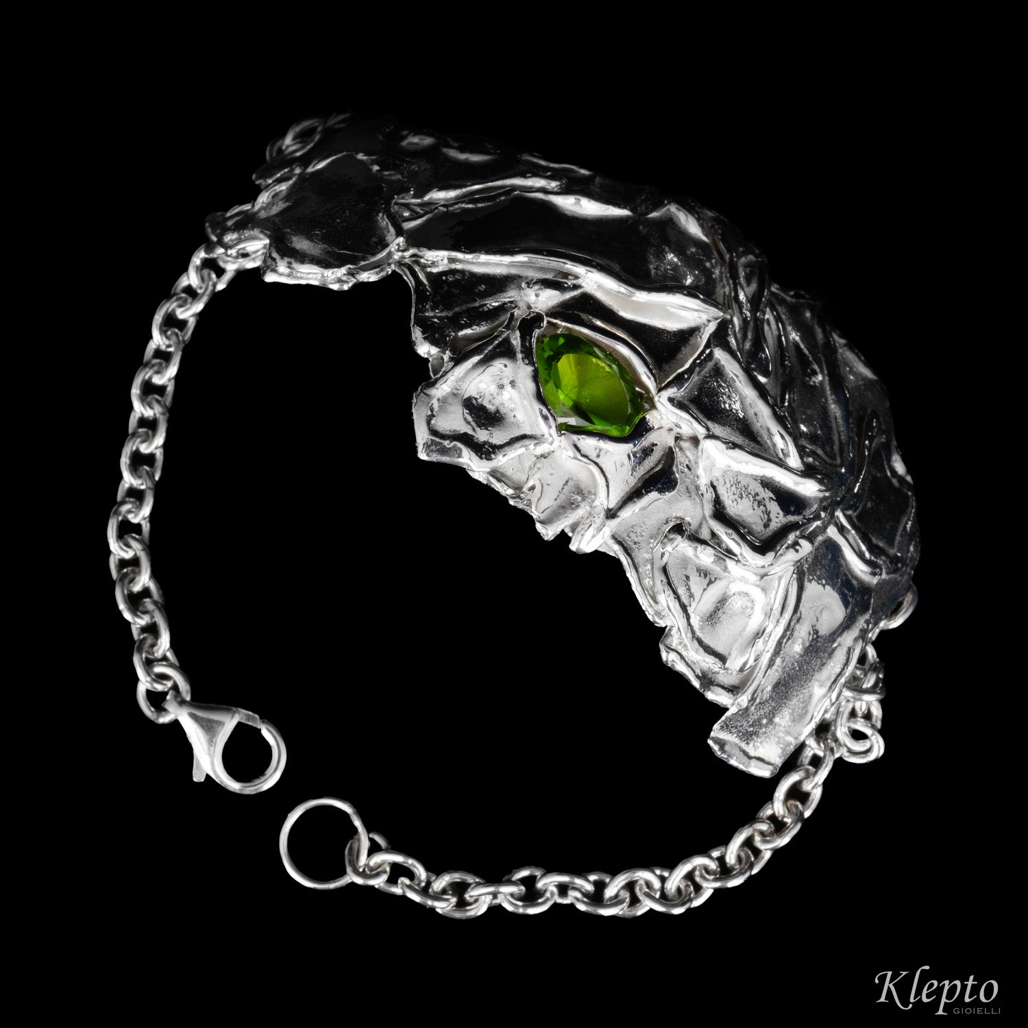 Bracciale in Argento Silnova® fuso a fiamma con Peridoto