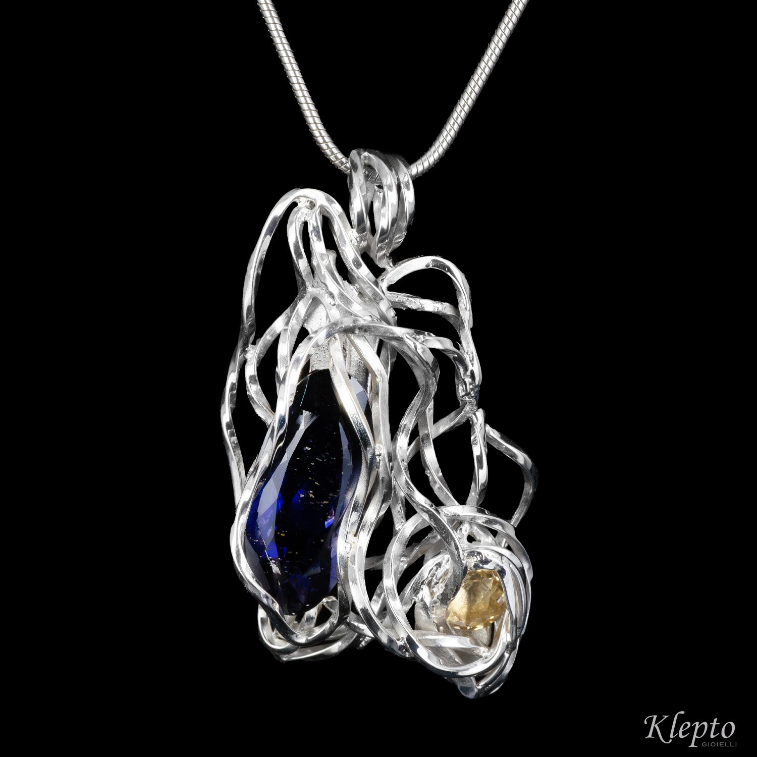 Pendente in Argento Silnova® con Iolite e Citrino