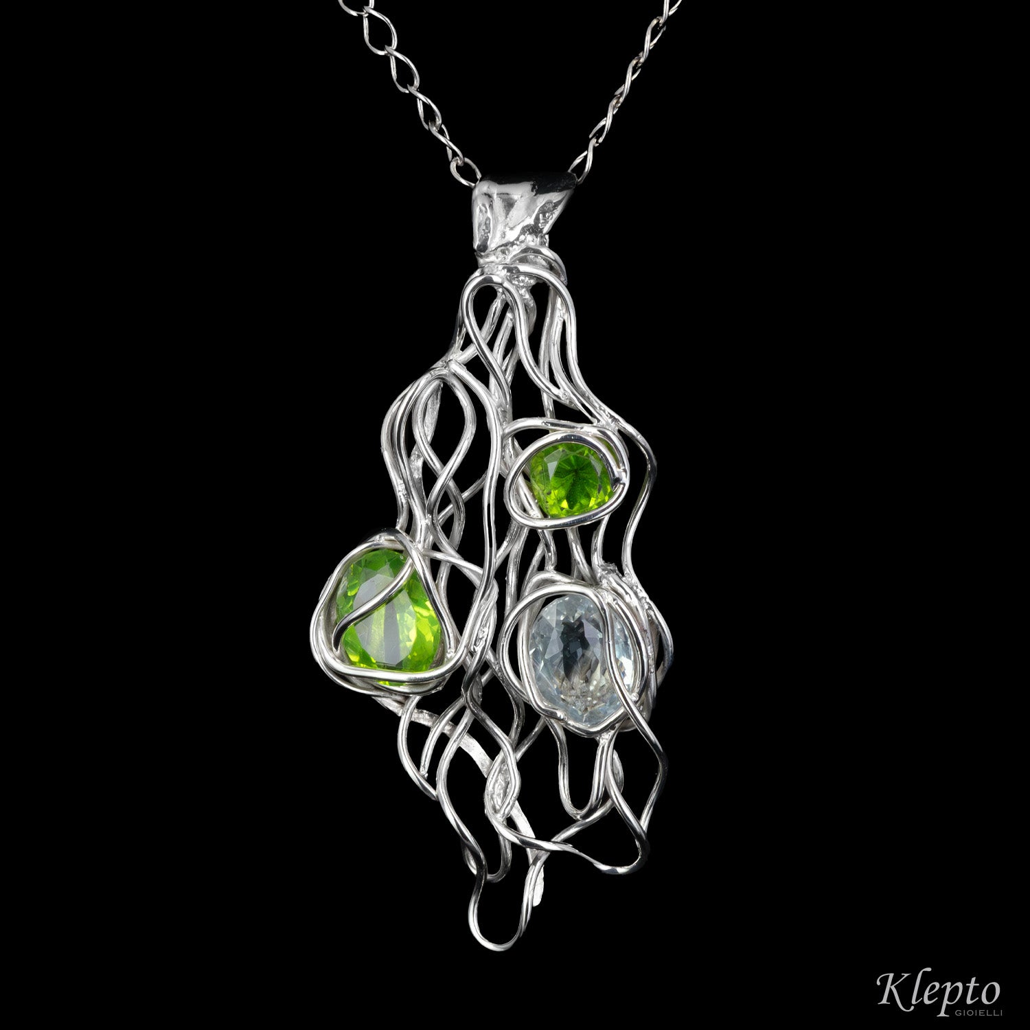 Pendente in Argento Silnova® con Peridoti e Acquamarina