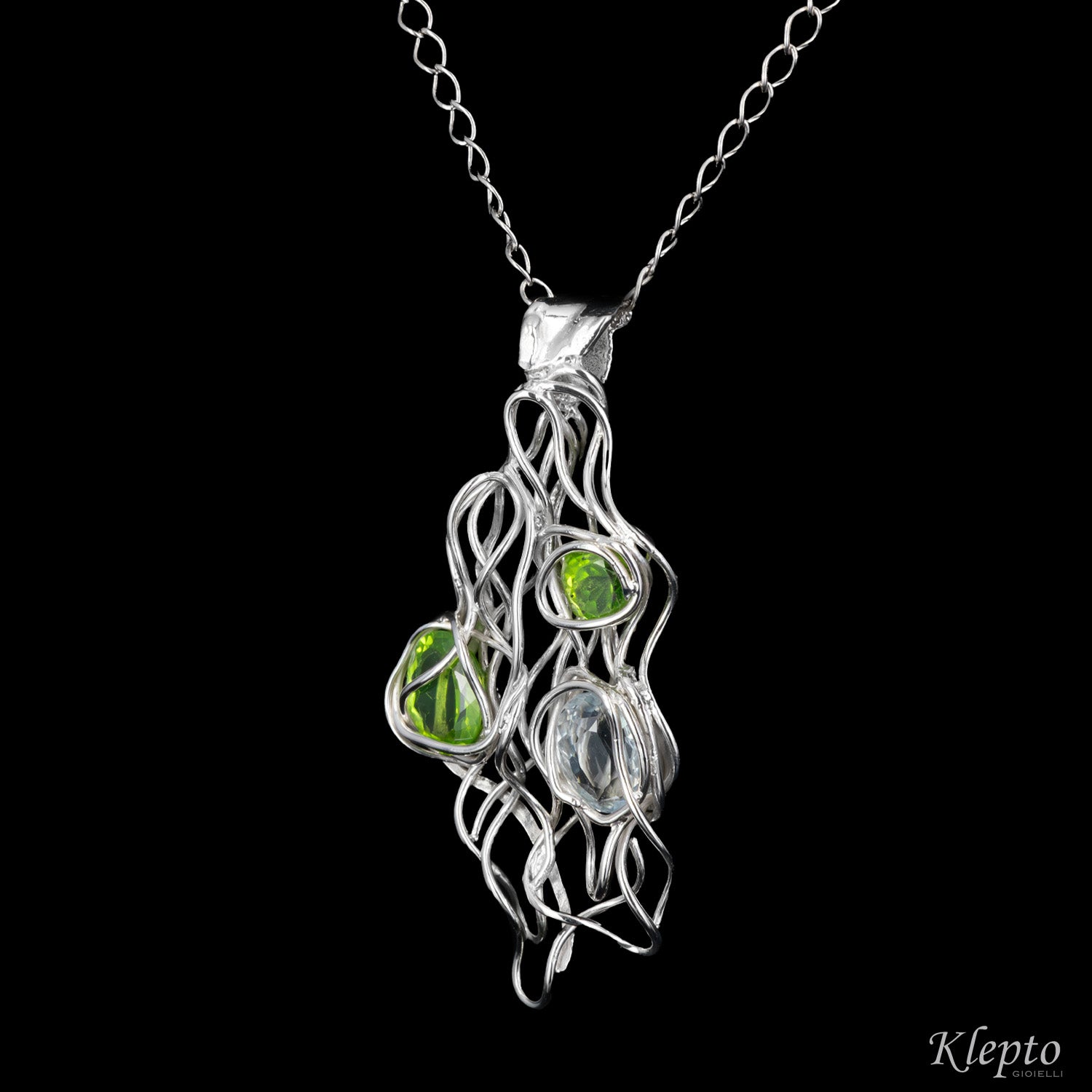 Pendente in Argento Silnova® con Peridoti e Acquamarina