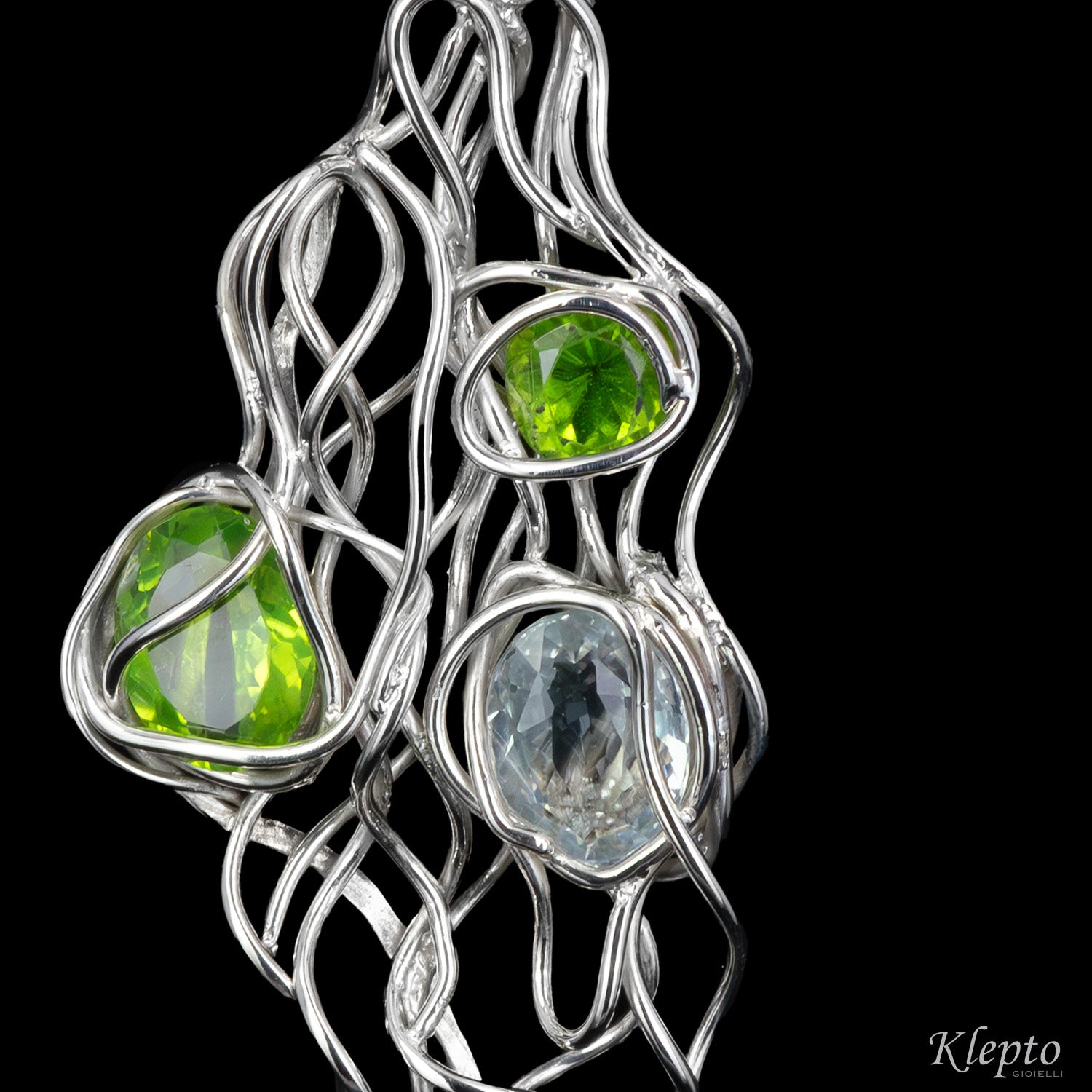 Pendente in Argento Silnova® con Peridoti e Acquamarina